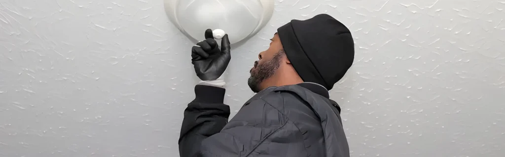 man fixing a lamp