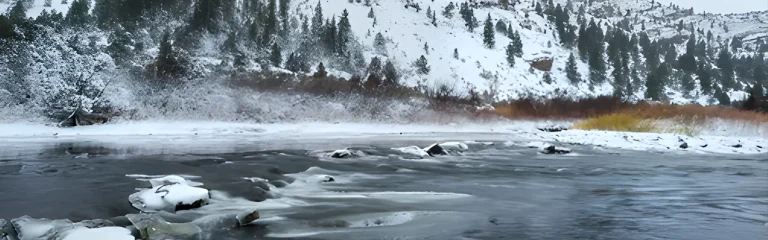 half frozen river in the winter