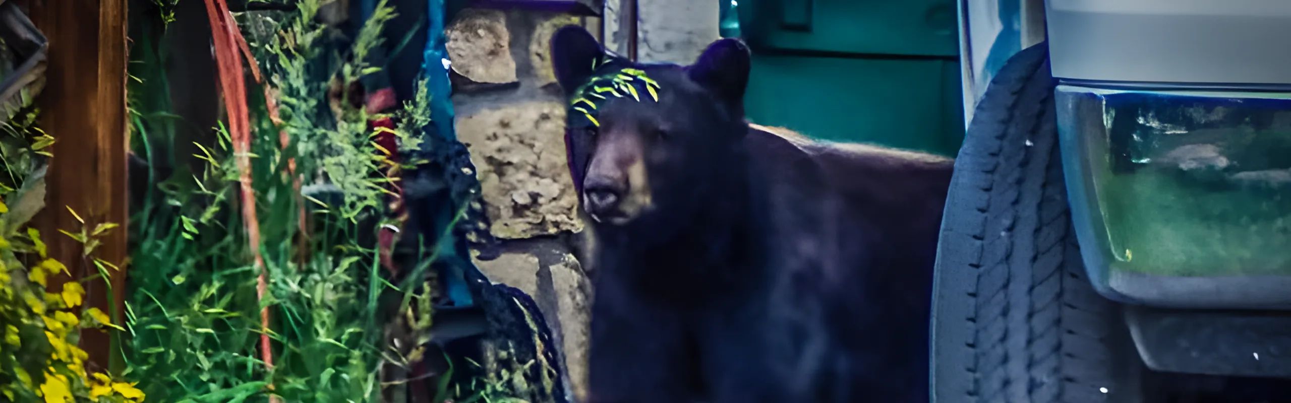 bear in the city near a car