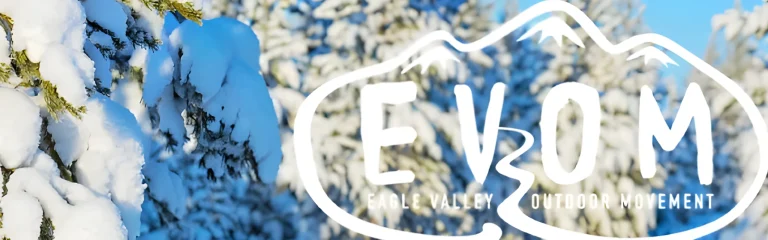 evom eagle valley outdoor movement graphics with snowy forest background