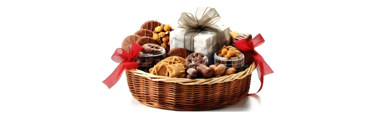 gift basket with sweets and a wrapped gift